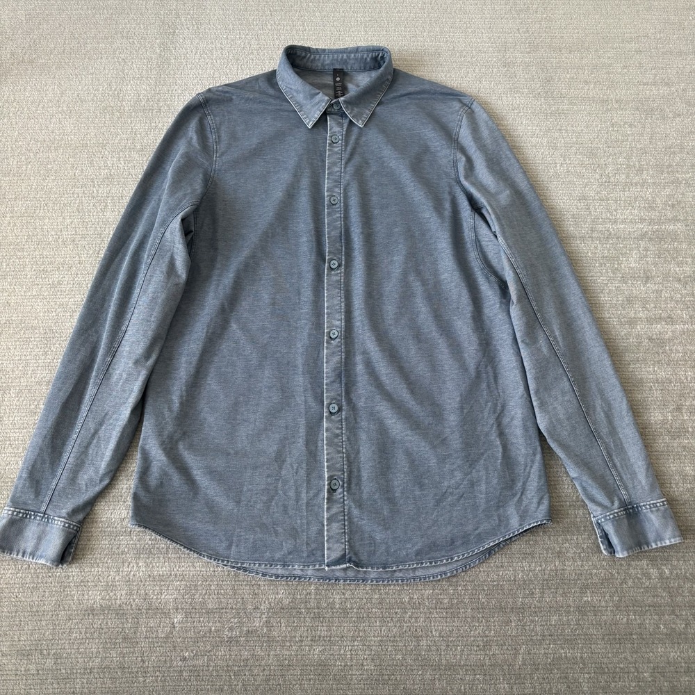 Lululemon Commission Long Sleeve Shirt Men L Blue Button Up Stretch Wrinkle Free